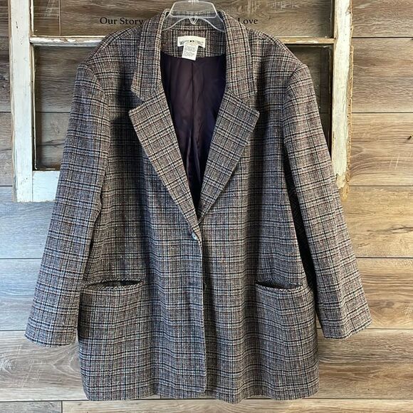 WHITE STAG Womens Plus Size 24 Wool Houndstooth Blazer Vintage 90’s  Blue Gray - Picture 1 of 11